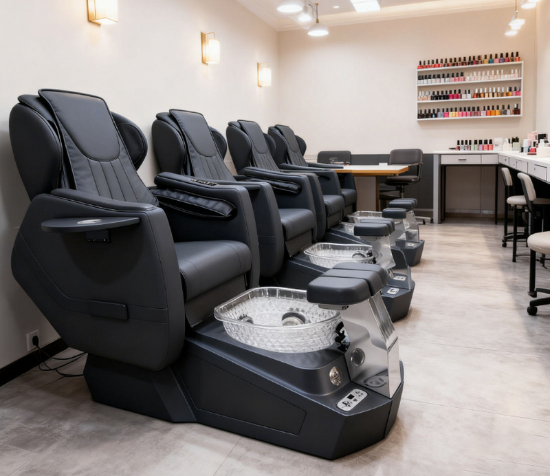 High End Reclining Foot Spa Pedicure Chair Luxury Stainless Steel Manicure Pedicure Chairs with Massage