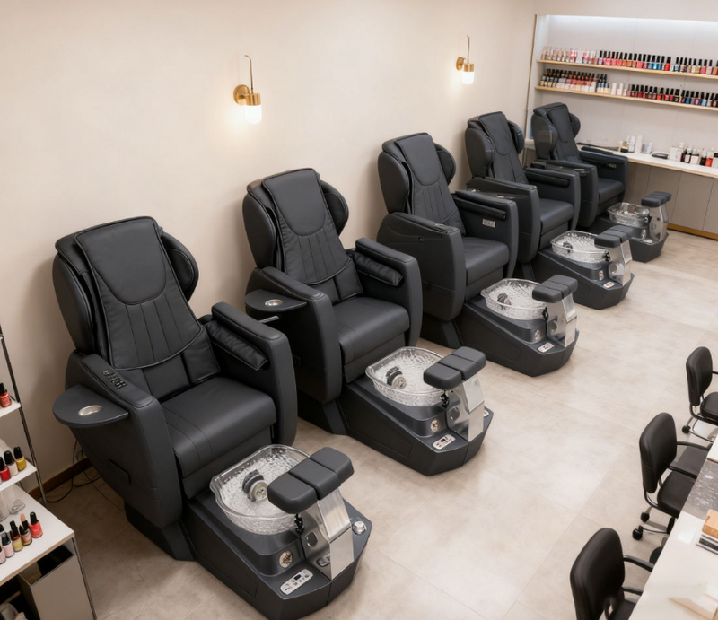 High End Reclining Foot Spa Pedicure Chair Luxury Stainless Steel Manicure Pedicure Chairs with Massage