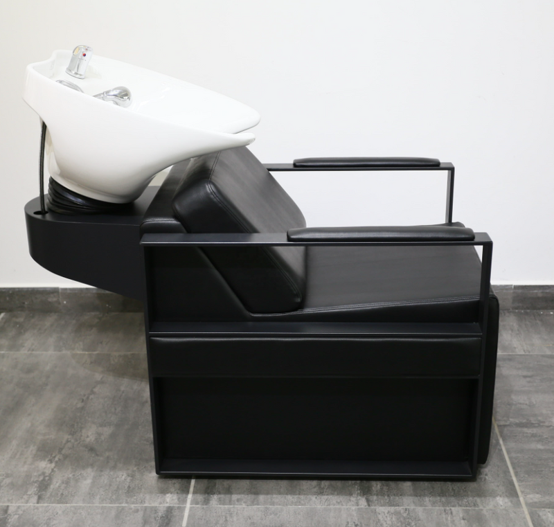 Modern Salon Spa Shampoo Bowl Chair Black Synthetic Leather Custom Manufactured Ceramic Basin Factory Wholesale Hair Washing