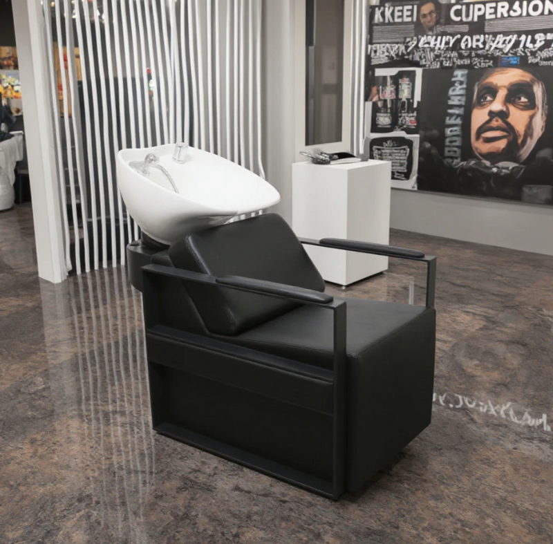 Modern Salon Spa Shampoo Bowl Chair Black Synthetic Leather Custom Manufactured Ceramic Basin Factory Wholesale Hair Washing