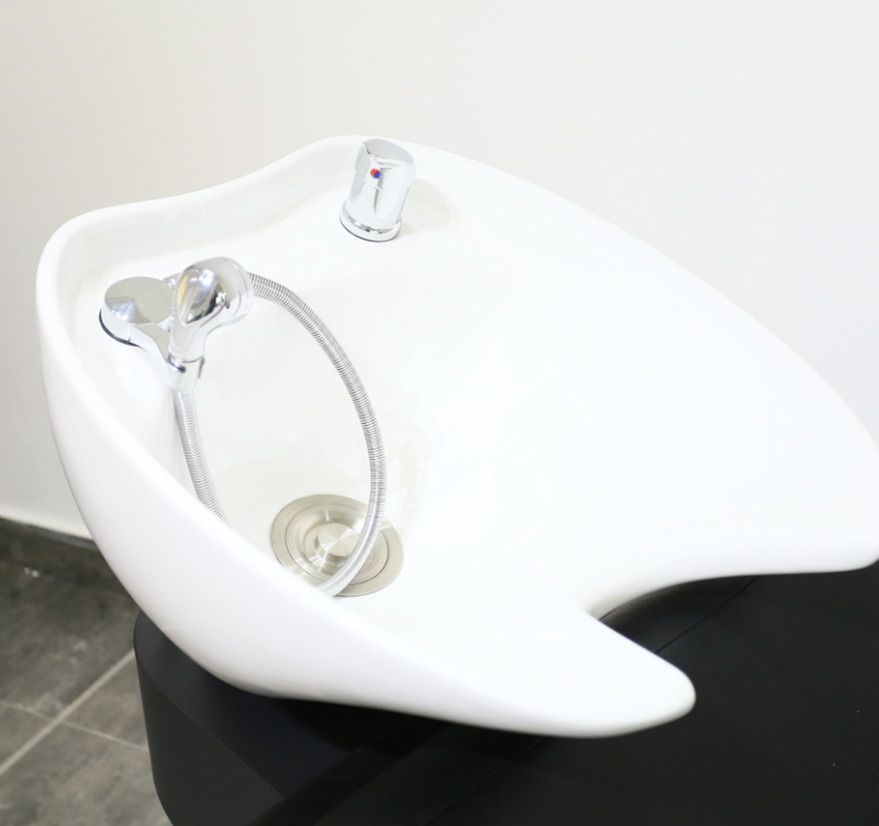 Modern Salon Spa Shampoo Bowl Chair Black Synthetic Leather Custom Manufactured Ceramic Basin Factory Wholesale Hair Washing