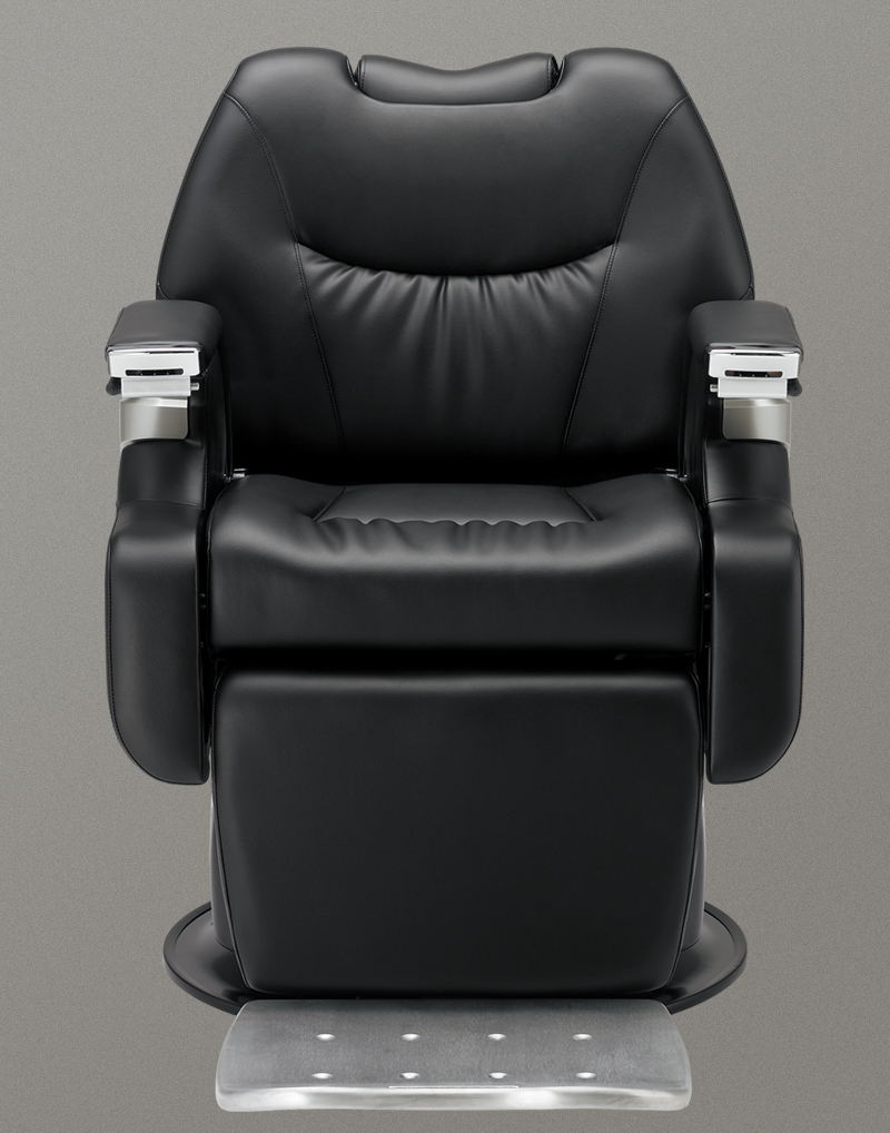 Legend Full-Flat Barber Chair shown fully reclined for straight razor shave services